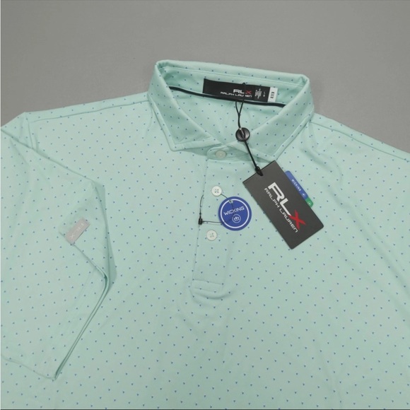 RLX Ralph Lauren Performance Golf Geometric Polo Shirt Men's Size M Wicking Aqua - Picture 1 of 4